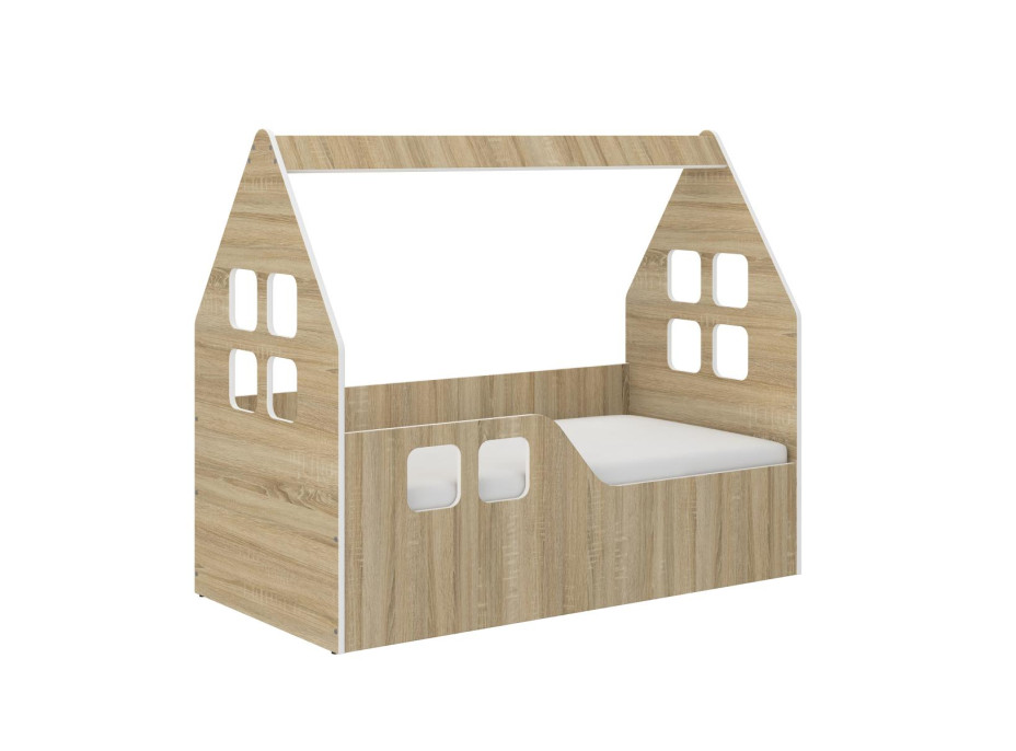 Detská domčeková posteľ KIDHOUSE - sonoma - ľavá - 140x70 cm + matrac