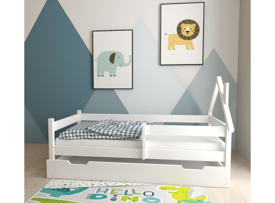 Detská domčeková posteľ z masívu borovice SÁRA - 200x90 cm - biela