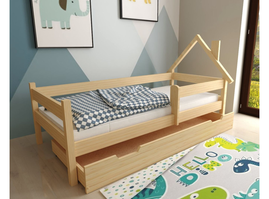 Detská domčeková posteľ z masívu borovice SÁRA - 200x90 cm - prírodná