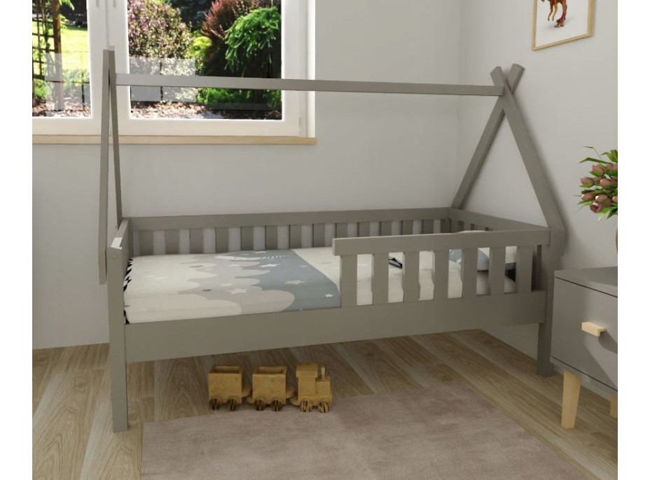 Detská domčeková posteľ z masívu borovice TEA - 200x90 cm - šedá