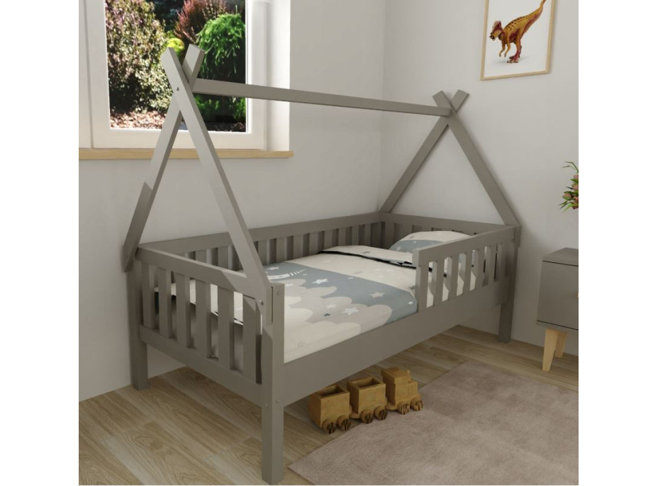 Detská domčeková posteľ z masívu borovice TEA - 200x90 cm - šedá