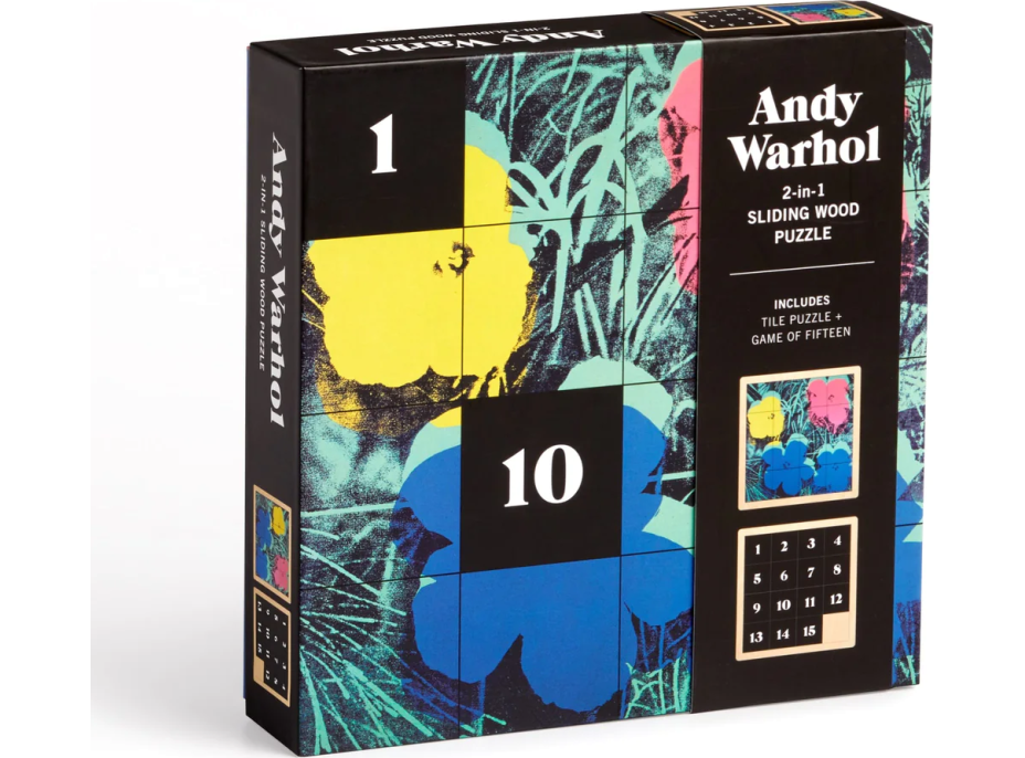 GALISON Posuvné drevené puzzle Andy Warhol: Kvety 2v1 (16 dielikov)