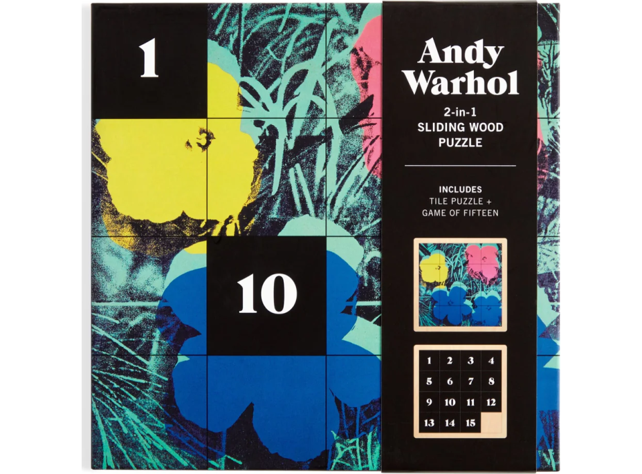 GALISON Posuvné drevené puzzle Andy Warhol: Kvety 2v1 (16 dielikov)