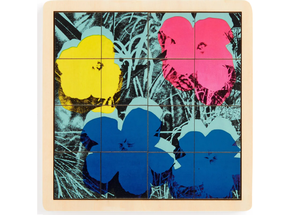 GALISON Posuvné drevené puzzle Andy Warhol: Kvety 2v1 (16 dielikov)