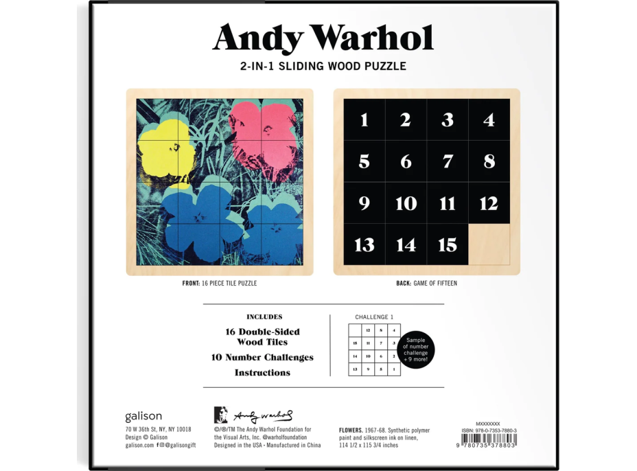 GALISON Posuvné drevené puzzle Andy Warhol: Kvety 2v1 (16 dielikov)