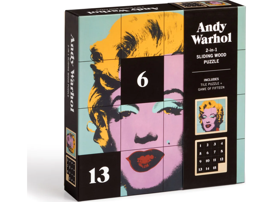 GALISON Posuvné drevené puzzle Andy Warhol: Marilyn 2v1 (16 dielikov)