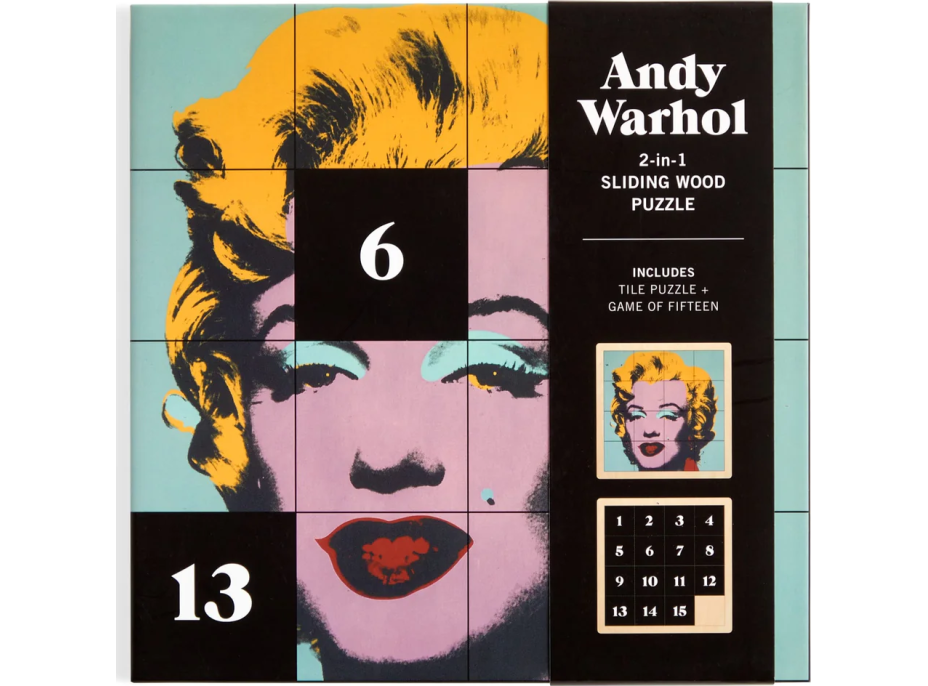 GALISON Posuvné drevené puzzle Andy Warhol: Marilyn 2v1 (16 dielikov)