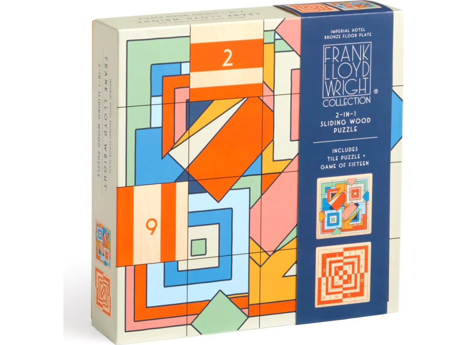 GALISON Posuvné drevené puzzle Frank Lloyd Wright: Imperial Hotel 2v1 (16 dielikov)