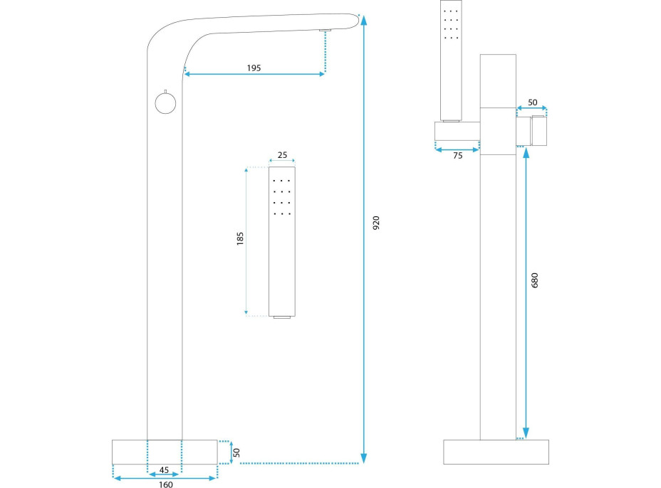 Podlahová vaňová batéria REA CLARK so sprchou - zlatá lesklá
