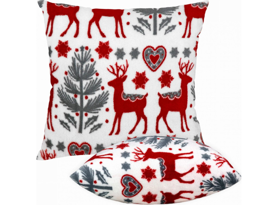Vianočná deka 150x200 cm + 2 ks obliečky na vankúš SCANDI - soby - šedá/červená/biela