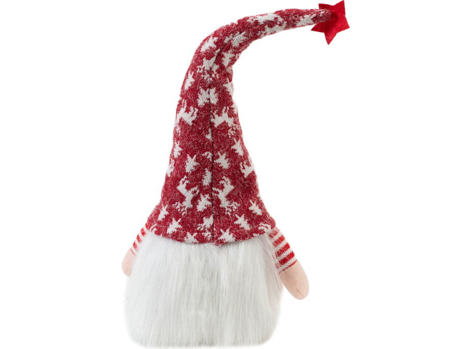 Vianočný škriatok 42 cm - vianočný vzor na čiapku - bielo/červený