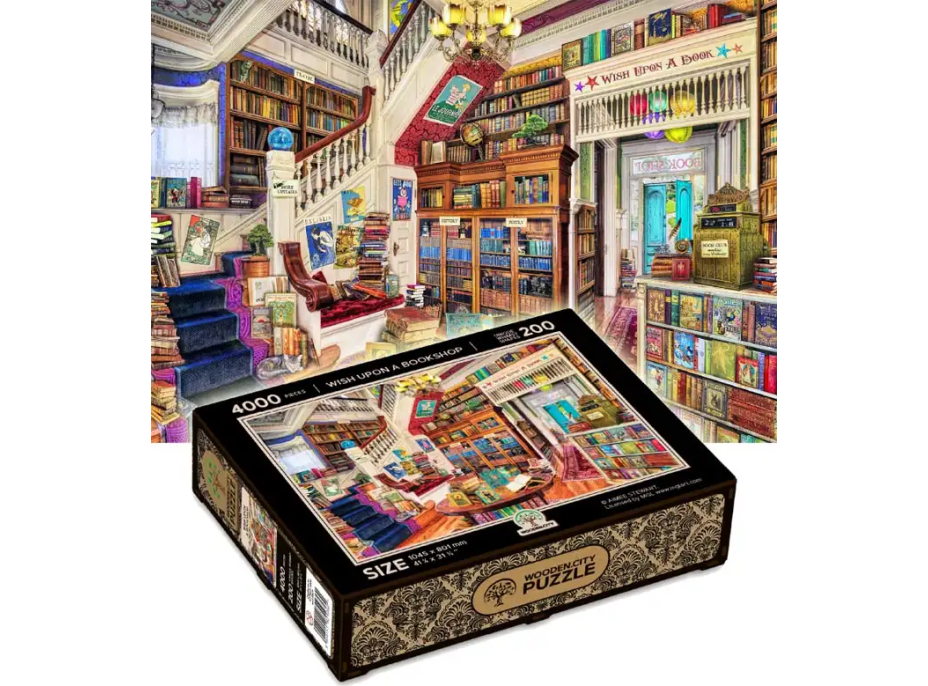 WOODEN CITY Drevené puzzle Priania v kníhkupectve 2v1, 4000 dielikov