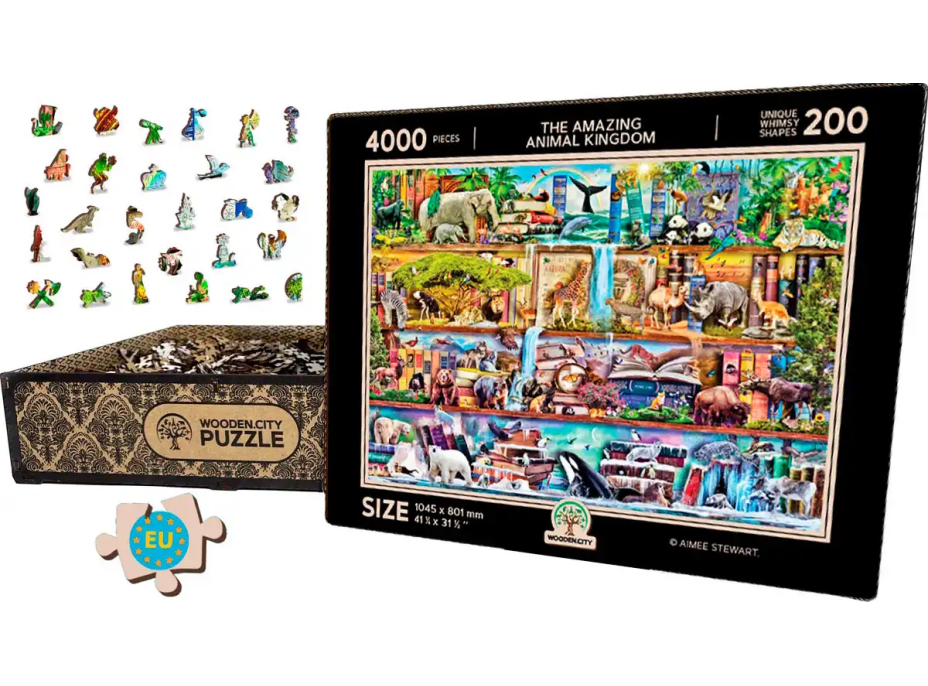 WOODEN CITY Drevené puzzle Úžasné kráľovstvo zvierat 2v1, 4000 dielikov