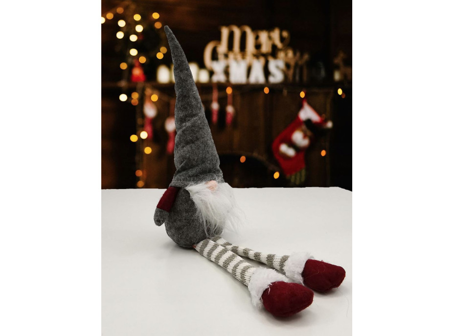 Vianočný škriatok sediaci 46 cm - šedý