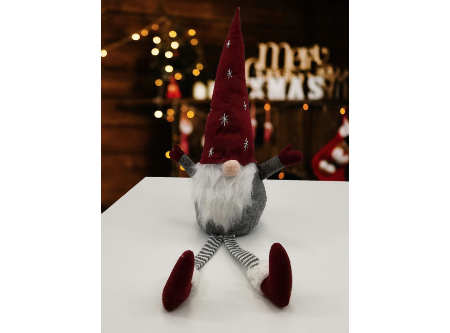 Vianočný škriatok sediaci 70 cm - červený