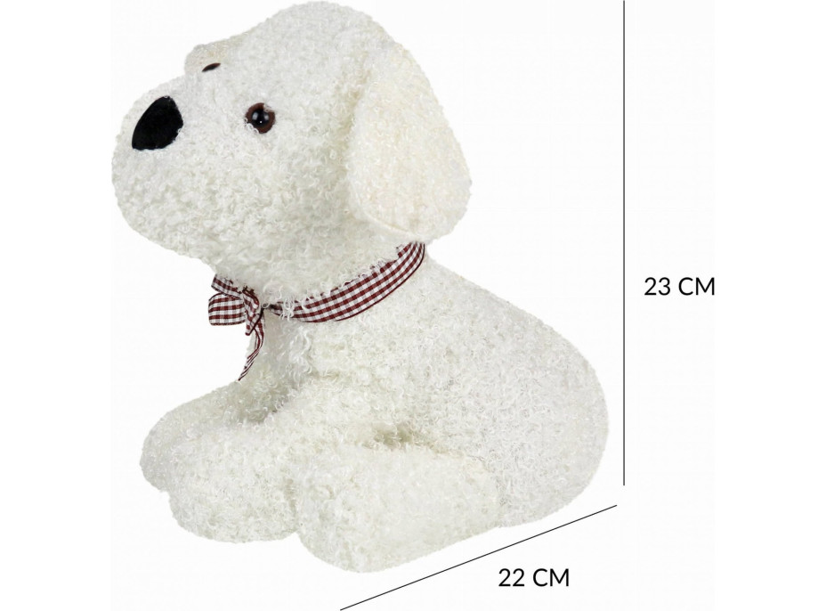 Zarážka do dverí CALM DOG 23 cm - Psík s mašľou - biely