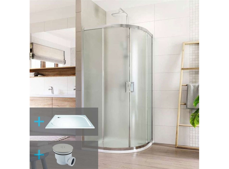 Sprchovací kút LIMA s vaničkou z liateho mramoru - štvrťkruh - 80x80 cm - chróm / sklo Číre