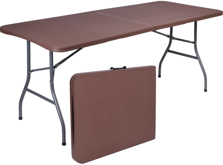 Set cateringového nábytku RATTAN - stôl 180 cm + 2 lavice - hnedý