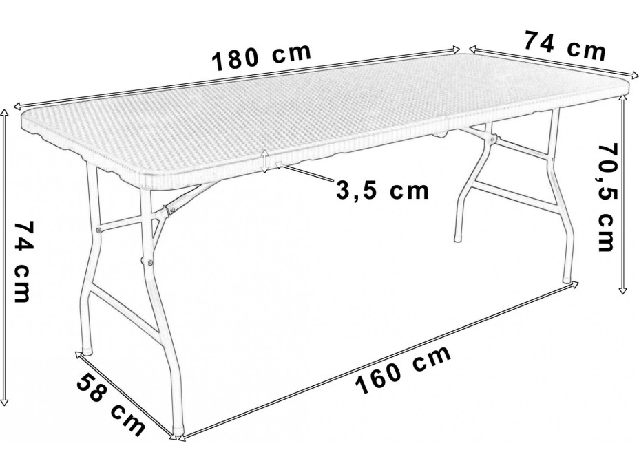 Skladací cateringový stôl RATTAN - 180 cm - hnedý