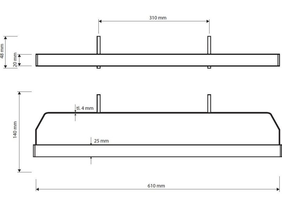 Držiak uterákov na vykurovacie teleso SINGLE - 610 × 48 × 140 mm