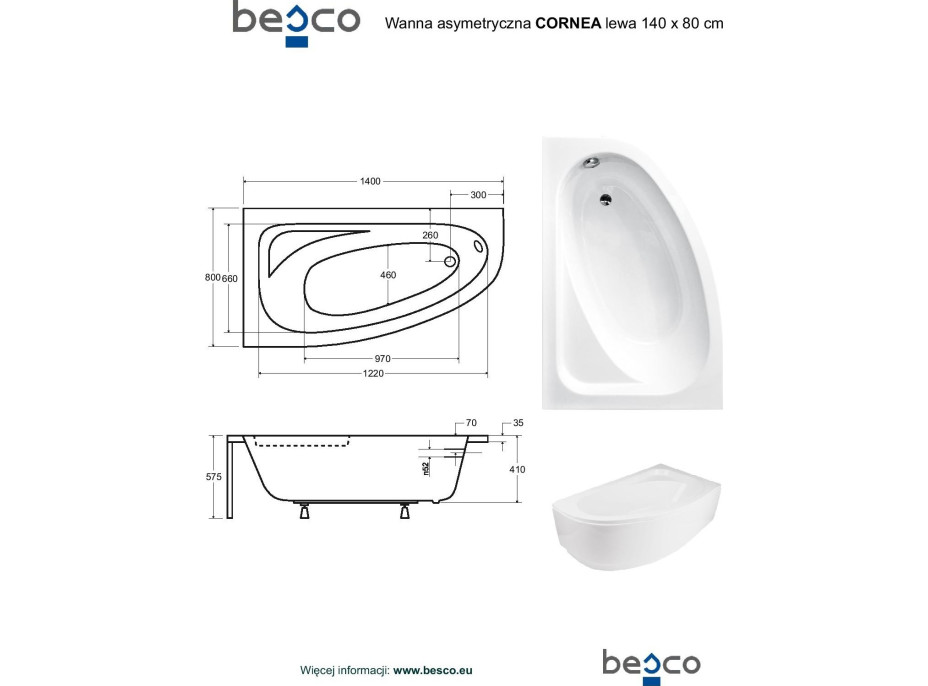 Asymetrická vaňa CORNEA