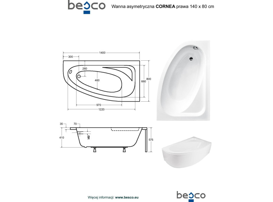 Asymetrická vana CORNEA