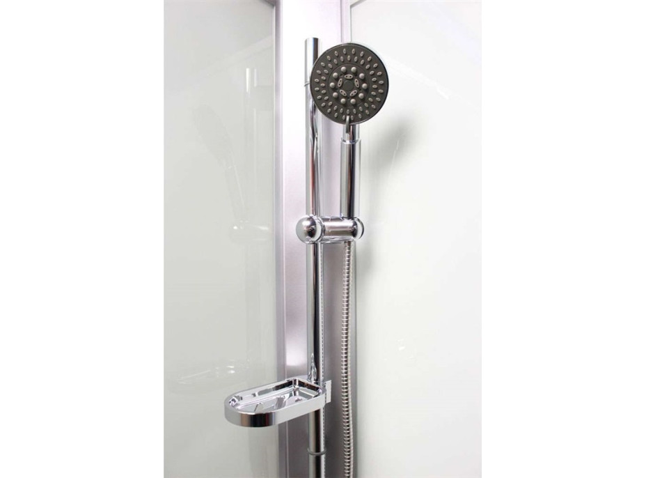 Sprchový box bez striešky s vaničkou SMC - štvrťkruh - satin ALU/sklo Point - biele steny