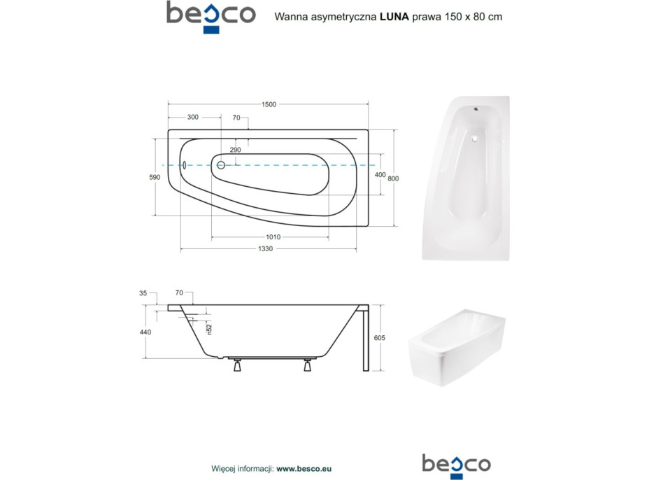 Asymetrická vana LUNA