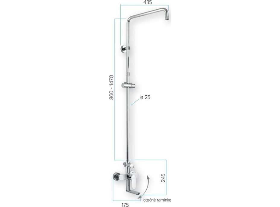 Sprchová tyč s vaňovou batériou EVE 15 cm - bez príslušenstva - chrómová