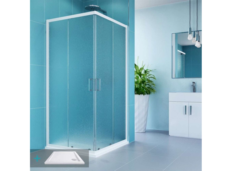 Sprchovací kút KORA 90x90 cm - biely ALU/sklo Grape + SMC vanička SLIM