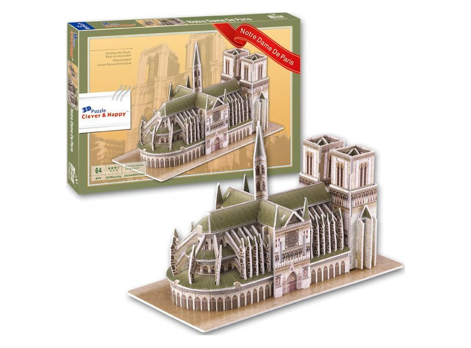 CLEVER&HAPPY 3D puzzle Katedrála Notre Dame, Paríž 64 dielikov