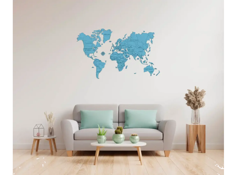 WOODEN CITY Drevená mapa sveta veľkosť XL (120x80 cm) modrá