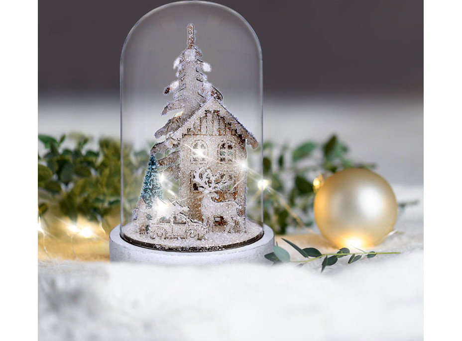 LED vianočné dekorácie 18 cm - zasnežená krajina s domčekom - 10 LED