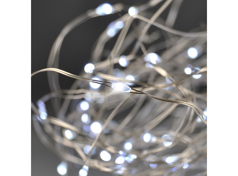 Vianočná reťaz strieborná 10 m - 100 mini LED - studená biela