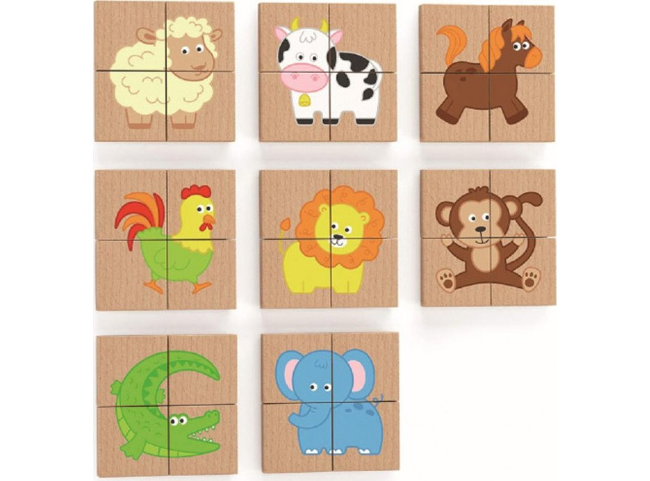 VIGA Drevené magnetické puzzle Zvieratká 32 dielikov