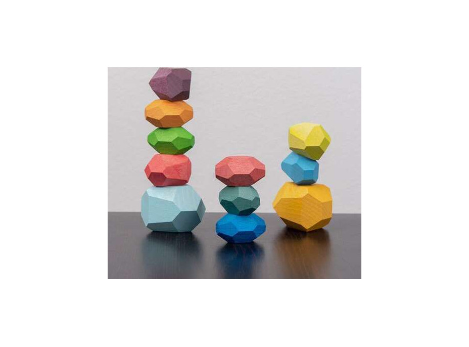 Drevené balančné kamene 16 ks - farebné