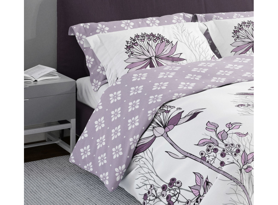 Saténové obliečky PURE SATEEN - fialové kvety/biele - 160x200 cm