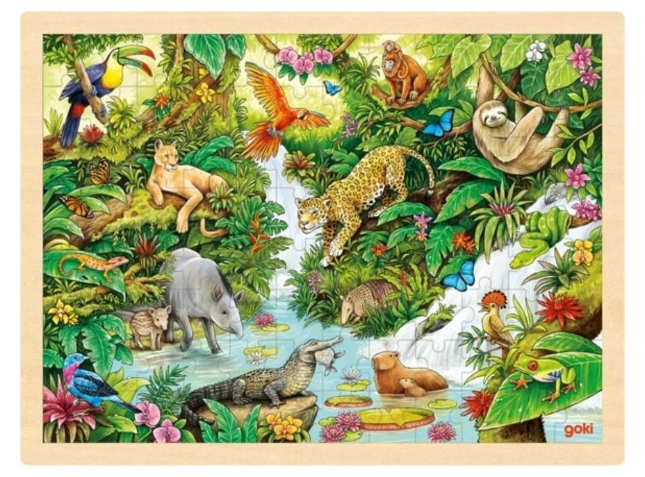 GOKI Drevené puzzle Džungľa 96 dielikov
