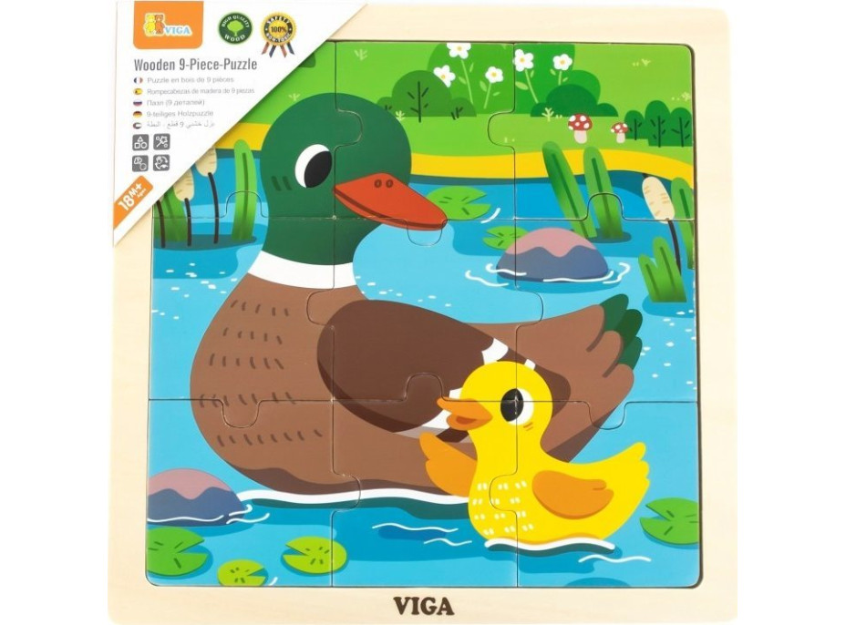 VIGA Drevené puzzle Kačičky, 9 dielikov
