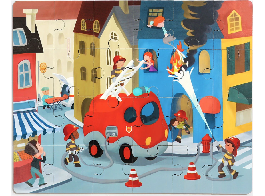TOP BRIGHT Drevené puzzle s hračkou: Hasičské auto 24 dielikov