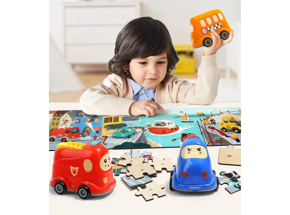 TOP BRIGHT Drevené puzzle s hračkou: Hasičské auto 24 dielikov