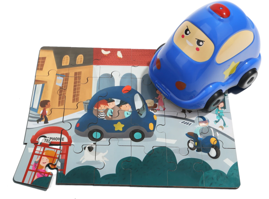 TOP BRIGHT Drevené puzzle s hračkou: Policajné auto 24 dielikov