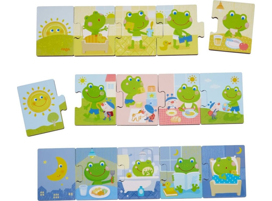 HABA Drevené puzzle Žabiakov deň 3x5 dielikov