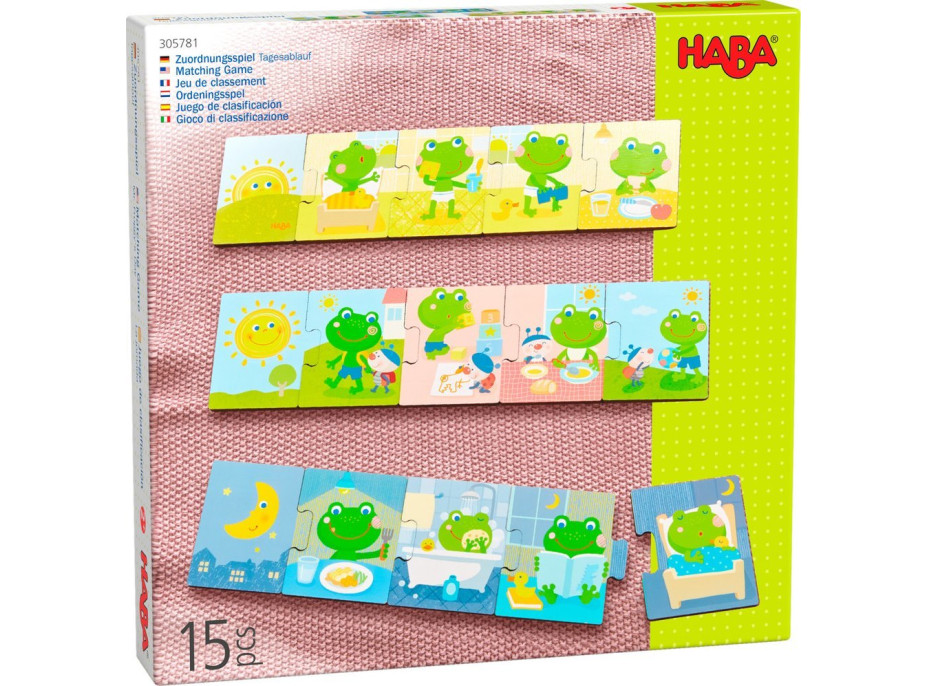 HABA Drevené puzzle Žabiakov deň 3x5 dielikov