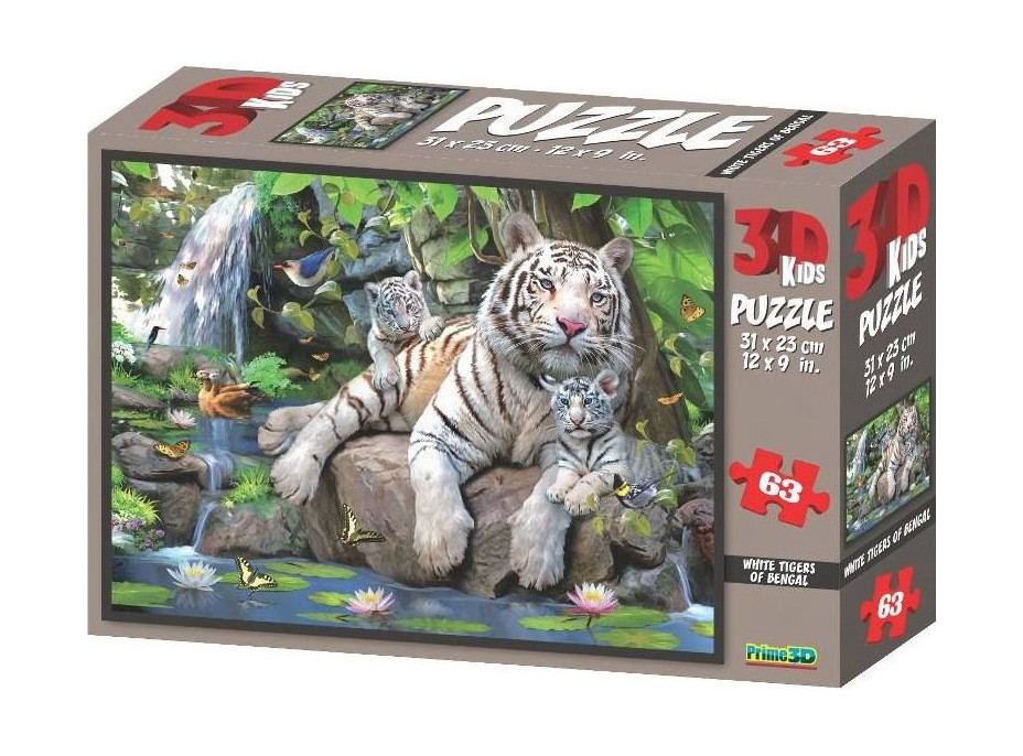 PRIME 3D Puzzle Bieli tigre bengálski 3D 63 dielikov