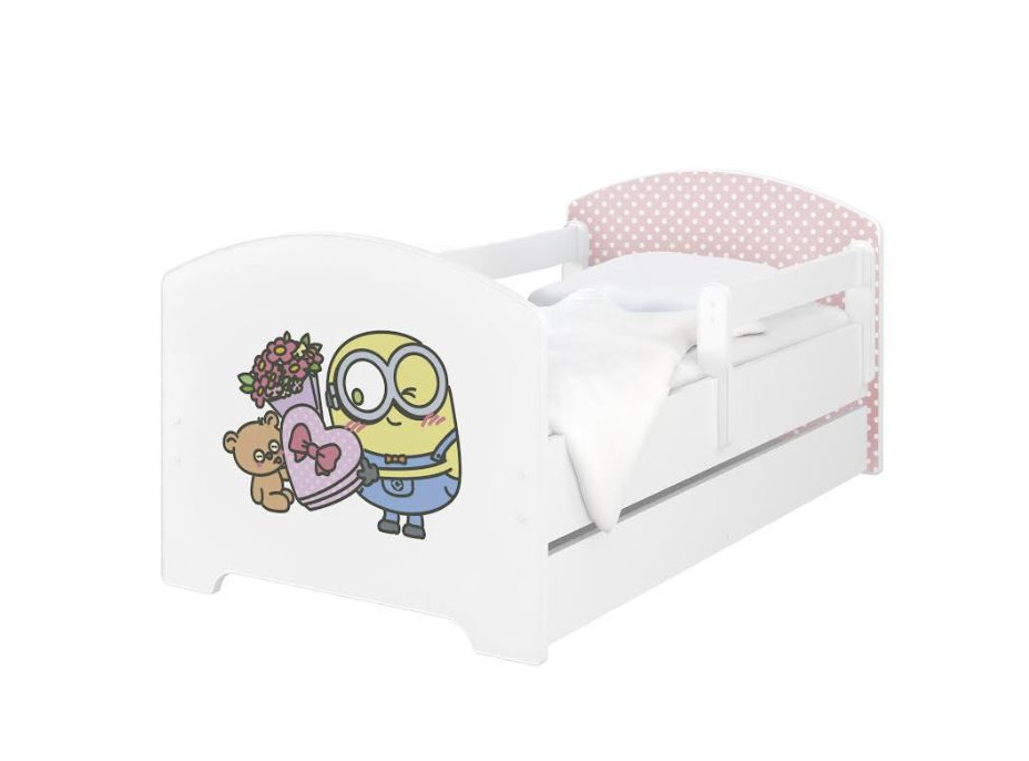 Detská posteľ OSKAR - 140x70 cm - Mimoni - Ružové srdce