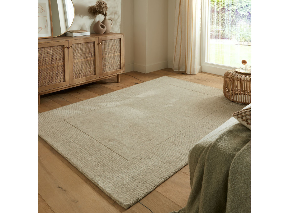 Kusový ručně tkaný koberec Tuscany Textured Wool Border Natural