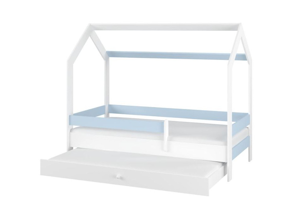 Detská domčeková posteľ s prístelkou LITTLE HOUSE - modrá - 160x80 cm