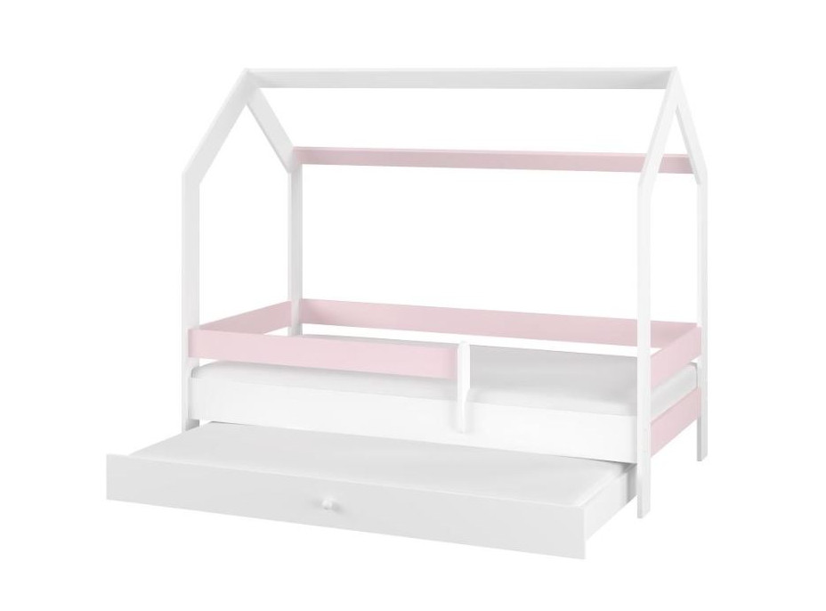 Detská domčeková posteľ s prístelkou LITTLE HOUSE - ružová - 160x80 cm