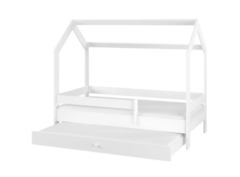 Detská domčeková posteľ s prístelkou LITTLE HOUSE - biela - 180x80 cm